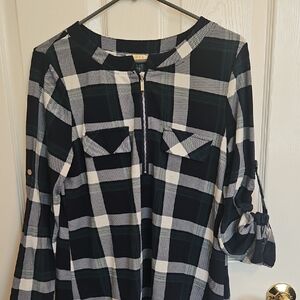 IKEA Black and White Plaid Tunic Top
